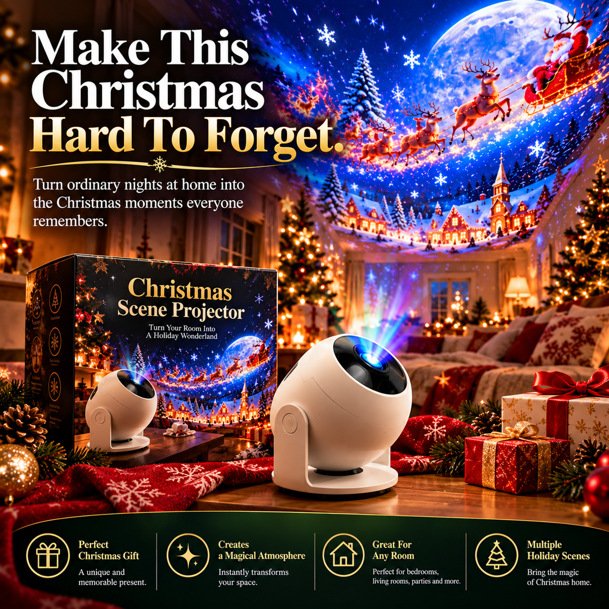 Christmas Projector Light Indoor Holiday Projection Lamp for Walls & Ceilings