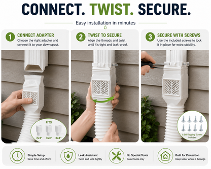 Flexible Rain Gutter Downspout Extension Kit Adjustable 22"-63" Drain Pipe with Leaf Filter for Foundation Protection