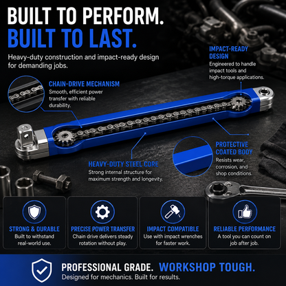 Impact-Ready Offset Extension Wrench Multi-Drive Adapter Tool for Tight Repair Spaces