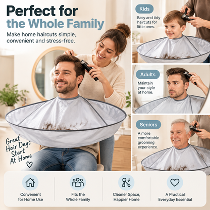 UMBRELLA HAIR CUTTING CAPE | Large Hair Catcher with Memory Steel Ring for Cleaner Home Grooming