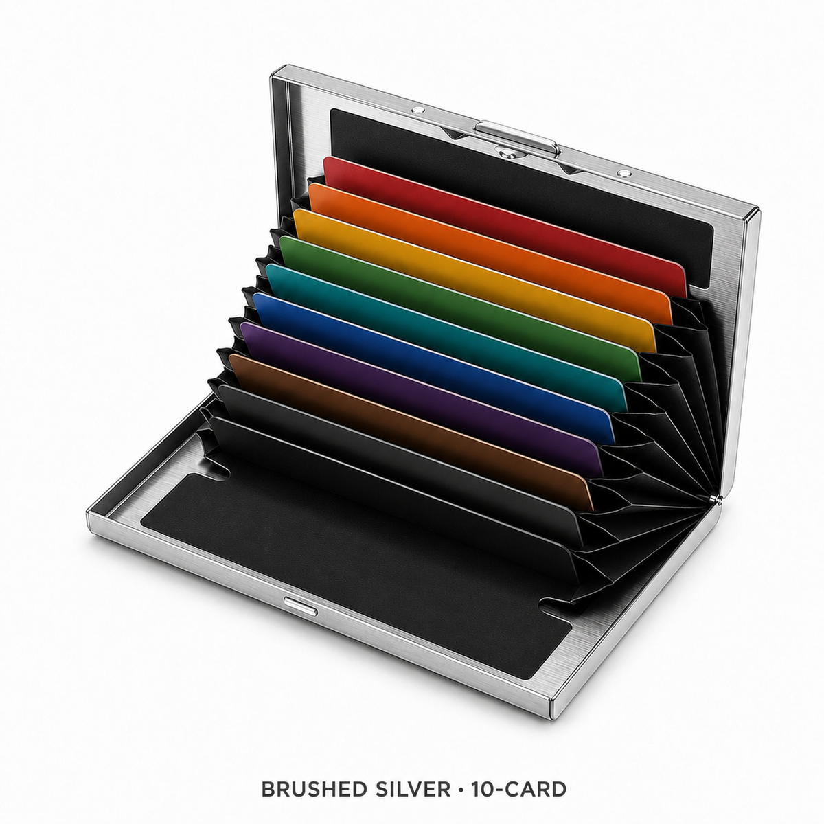 RFID Blocking Stainless Steel Card Wallet – Slim Pop-Up Accordion Card Holder with Cash Slot