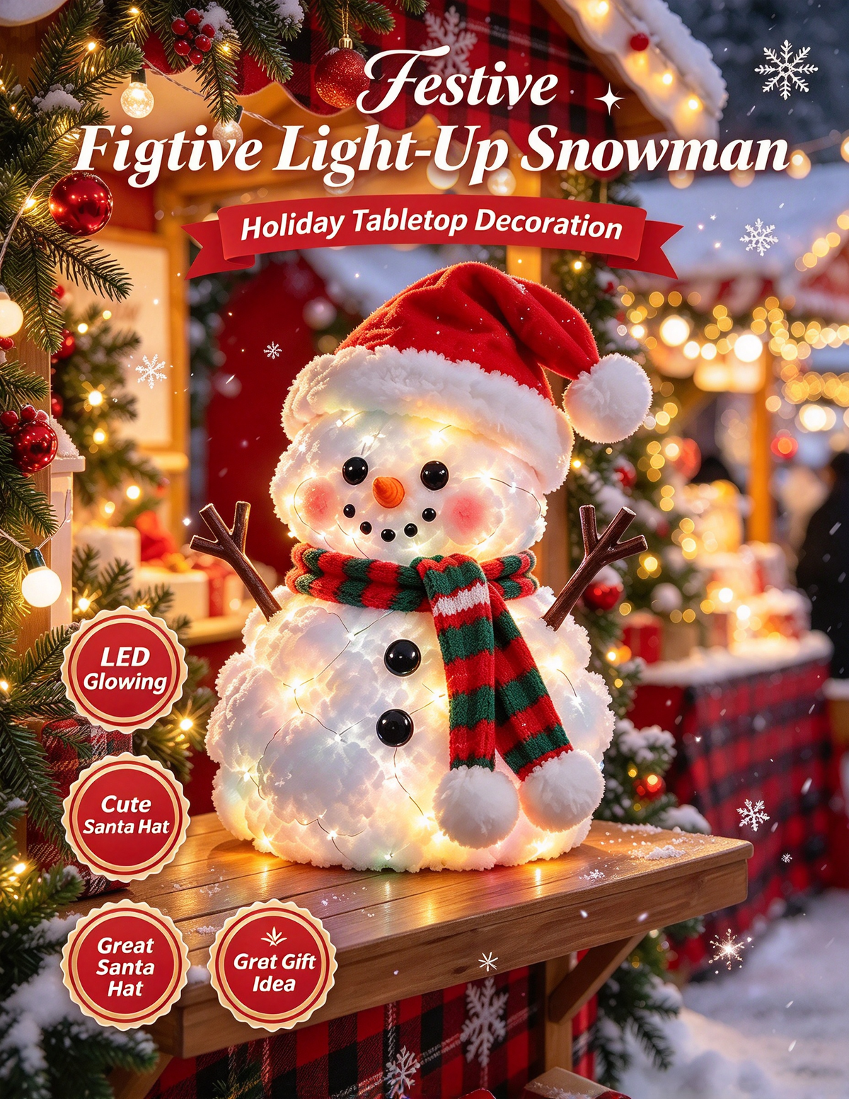Glowing Snowman Plush | Light-Up Christmas Tabletop Decoration