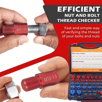 Portable Bolt & Nut Size Gauge 44-Piece Inch & Metric Thread Checker, Clear Markings, Stainless Steel, Tool Box Included