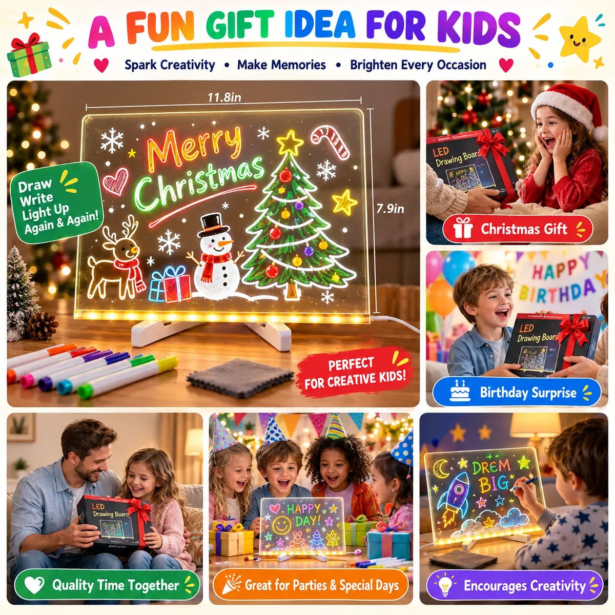 Reusable Acrylic LED Message Board Light-Up Writing & Drawing Display