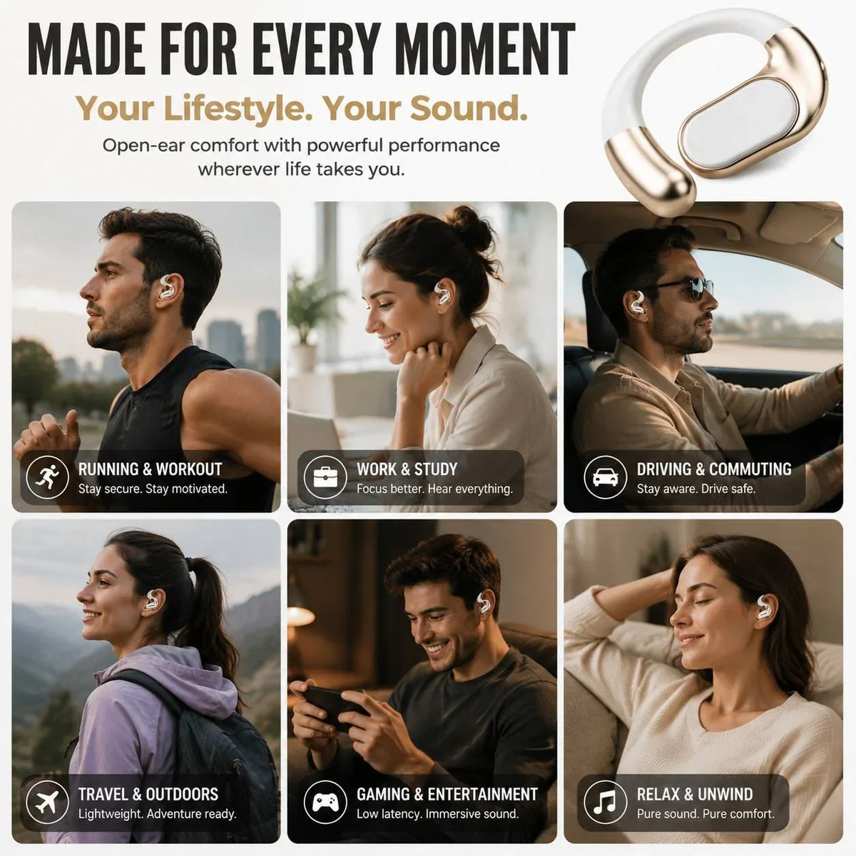 Monster AC530 Open-Ear Headset | 165H Battery, Bluetooth 6.0, Ultra Comfort Wireless Earbuds