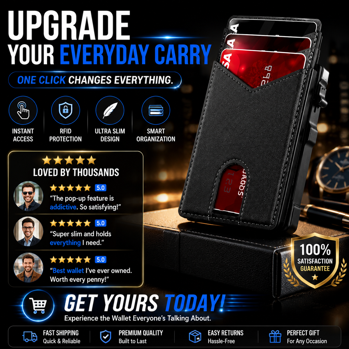 2026 RFID Blocking Minimalist Pop-Up Wallet | One-Second Card Eject Design & Ultra Slim Pocket Wallet