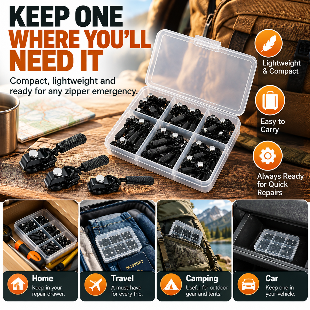 Replacement Zipper Slider Kit 30-Piece No-Sew Zipper Fix Set for Jackets, Tents, Pants & Bags