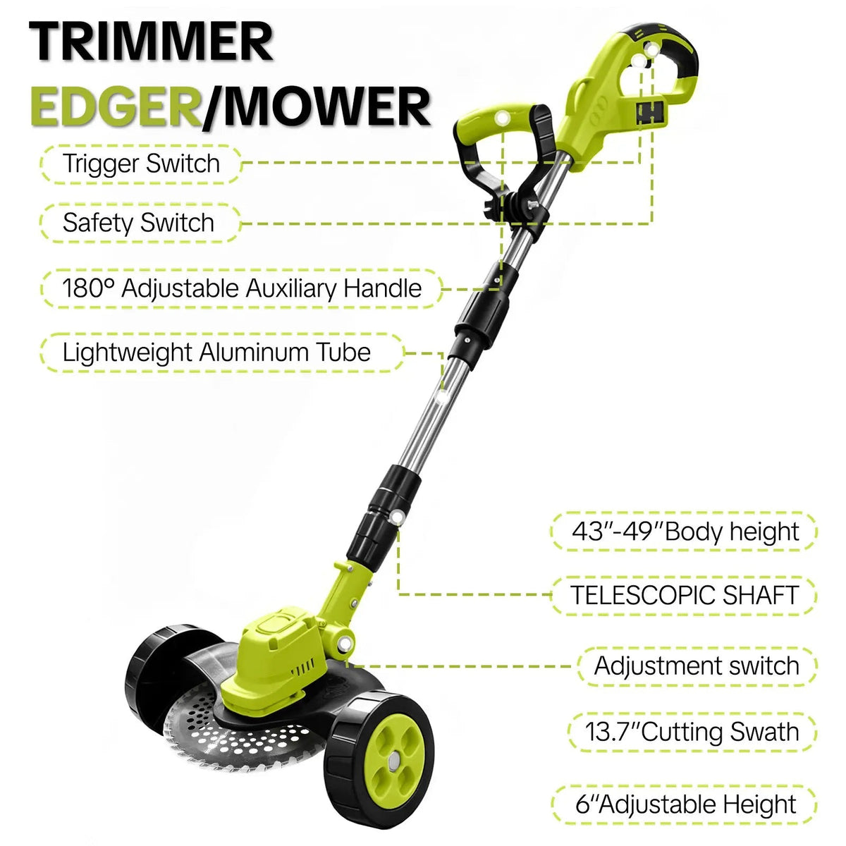 21V 3-in-1 Cordless String Trimmer, Edger & Mini Mower 2 Batteries Included