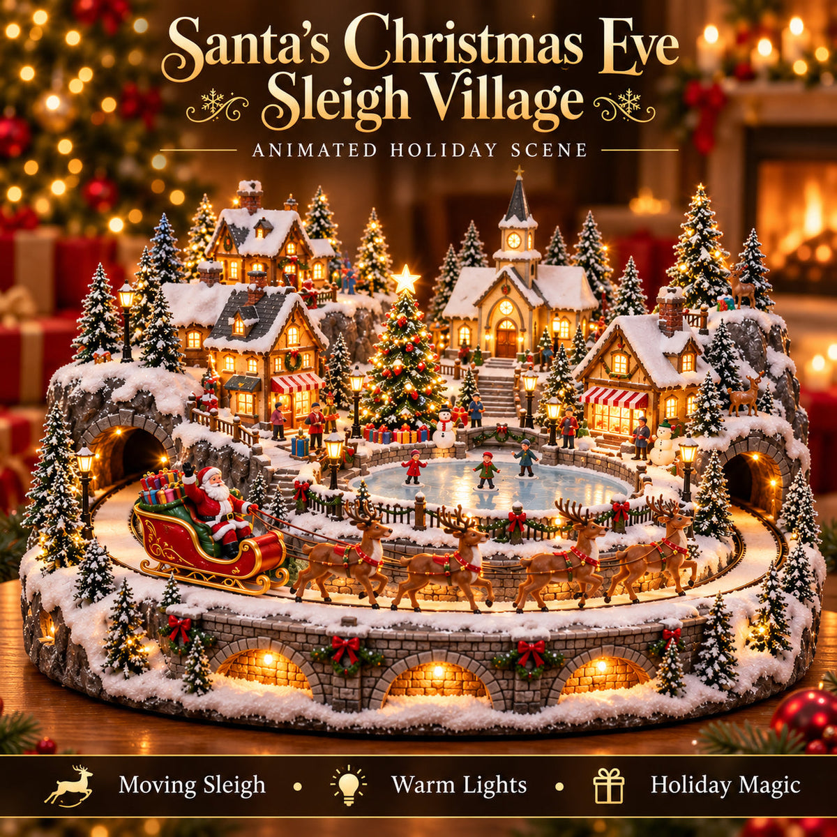 Highland Cow Christmas Farm Village Animated Holiday Scene
