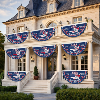America 250th Birthday Semicircular Flag Banner 1776 2026 Patriotic Bunting