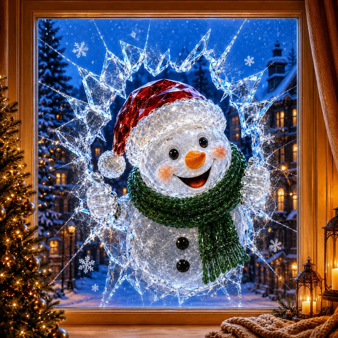19.7'' Crystal Christmas Break-In Window Decal Shattered-Glass Holiday Window Decoration