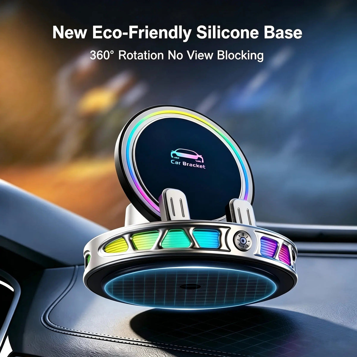 360 Rotating Wireless Charging Car Phone Mount RGB Ambient Light, Auto-Lock, Ultra-Stable Suction