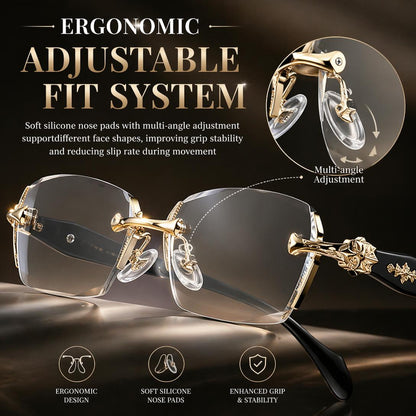 Rimless Diamond-Cut Glasses Stainless Steel Temple, Unisex