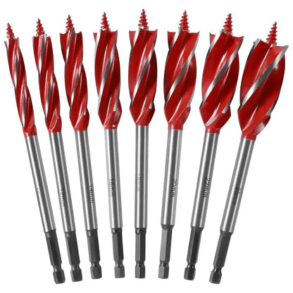 8PCS High Carbon Steel Wood Drill Bits Set, 4-Flute Hex Shank Wood Boring Bits 10-25mm for Timber Plastic Drilling