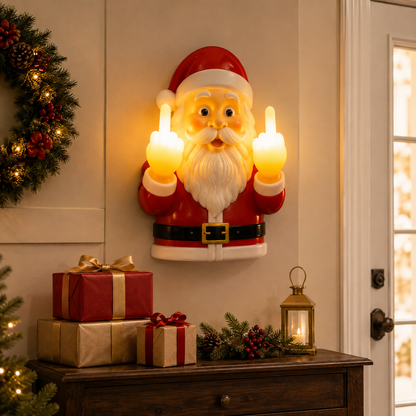 Light-Up Middle Finger Santa Wall Decor Hilarious Christmas Decoration