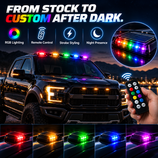 Solar RGB Car Roof Strobe Lights 5-Pack Wireless No-Drill Cab Light Set