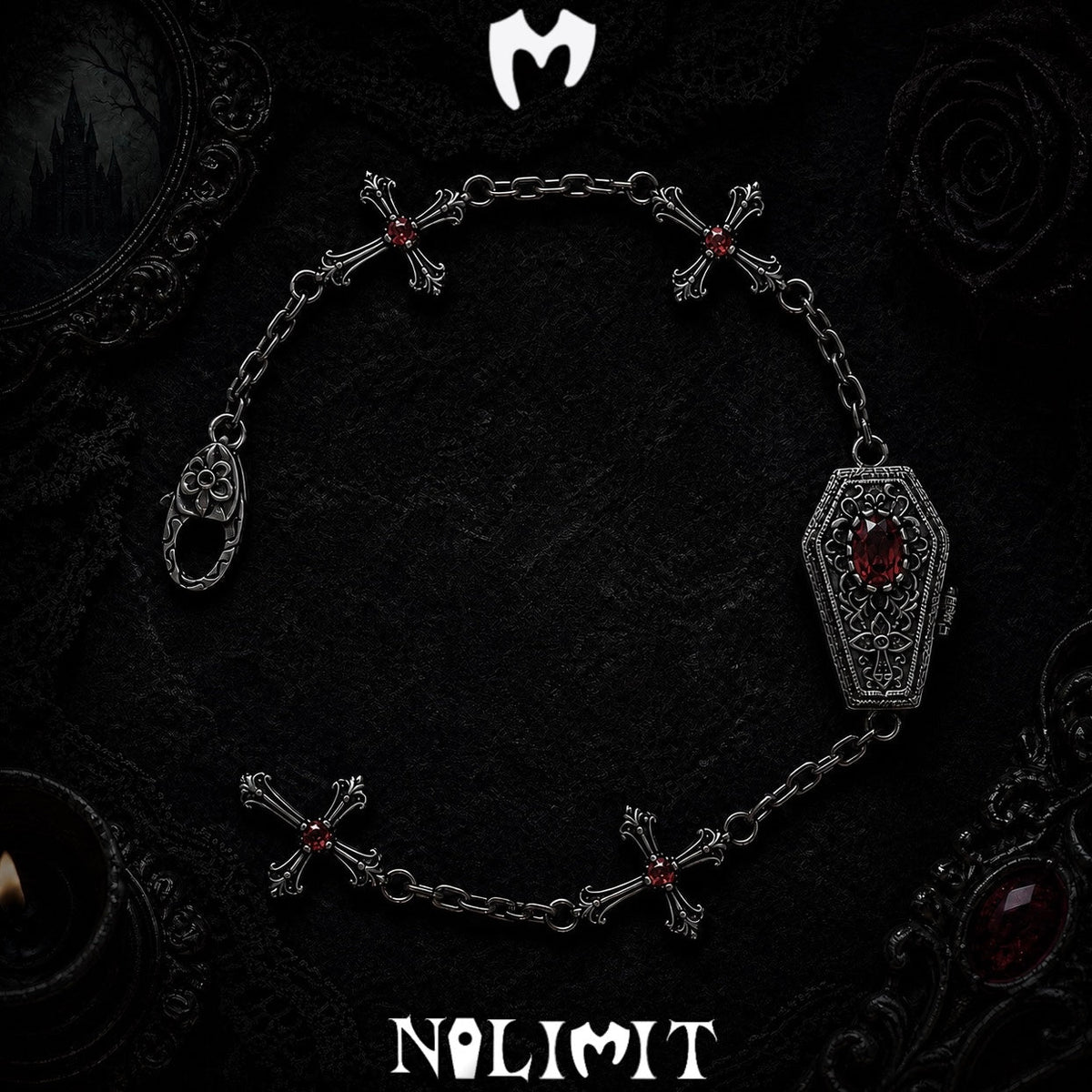 Sterling Silver Gothic Coffin Cross Bracelet