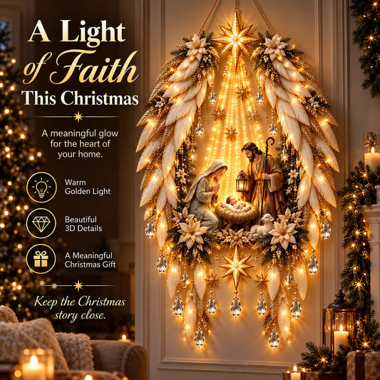 3D Heavenly Angel Wings Nativity Light Lighted Christmas Wall Decor