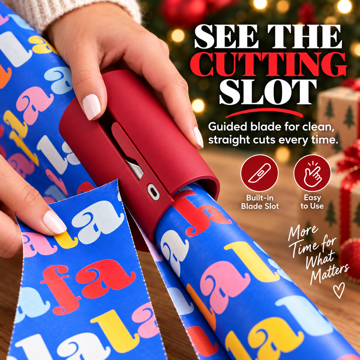 One-Slide Gift Wrap Cutter Clean, Straight Wrapping Paper Cuts Without Scissors