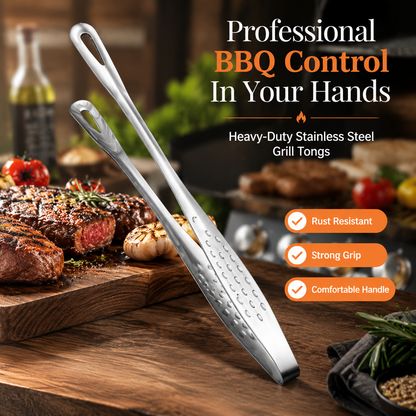 Stainless Steel BBQ Tongs Heavy-Duty Grill Tool for Easy Flipping & Serving