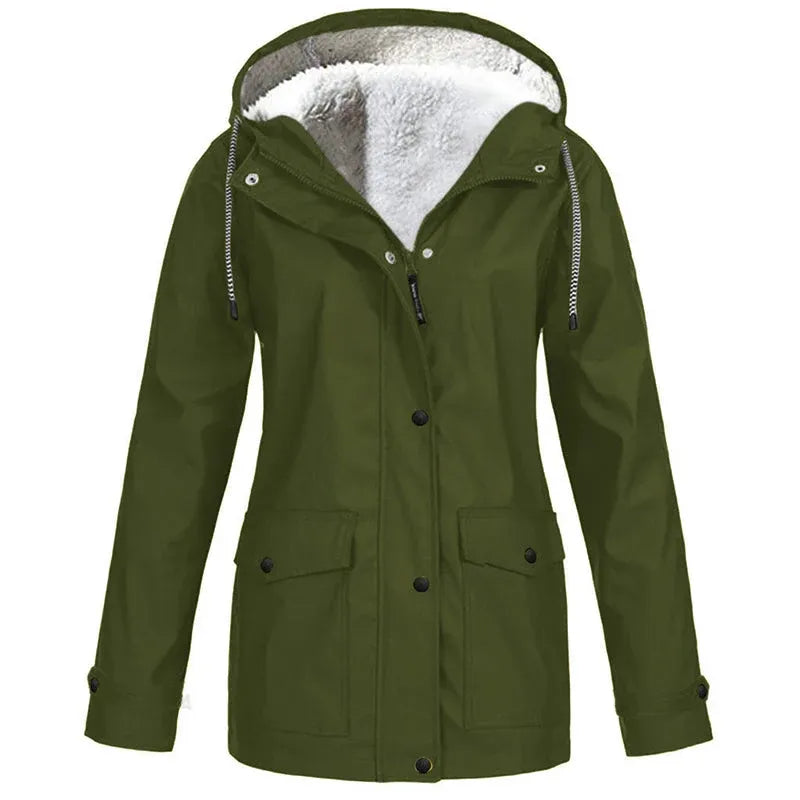 Women's Plush-Lined Windproof Hooded Jacket