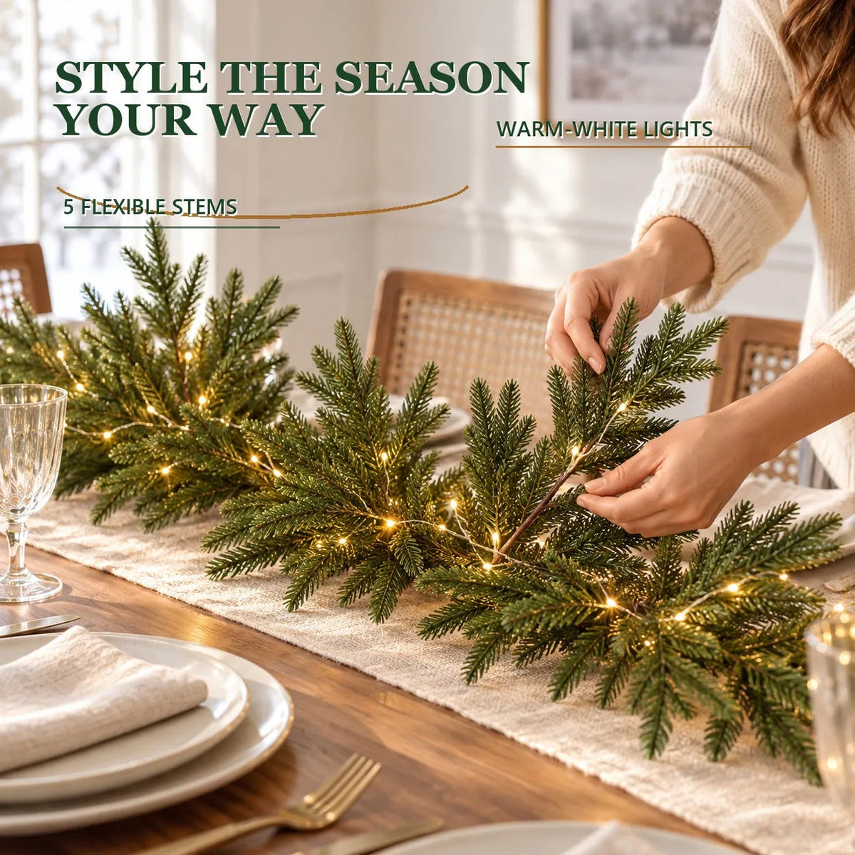Lighted Norfolk Pine Branches DIY Holiday Greenery Set