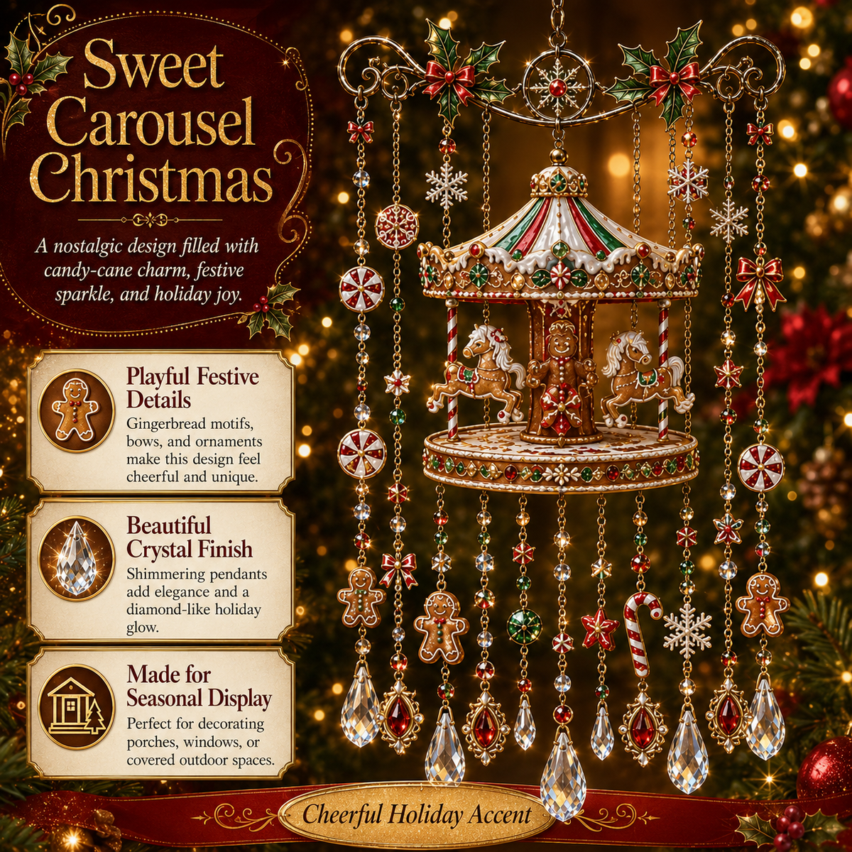 Christmas Crystal Wind Chime for Porch & Garden Decor