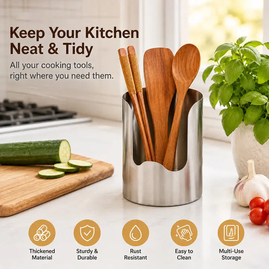 Stainless Steel Utensil Holder, Rust Resistant Kitchen Countertop Organizer for Cooking Tools