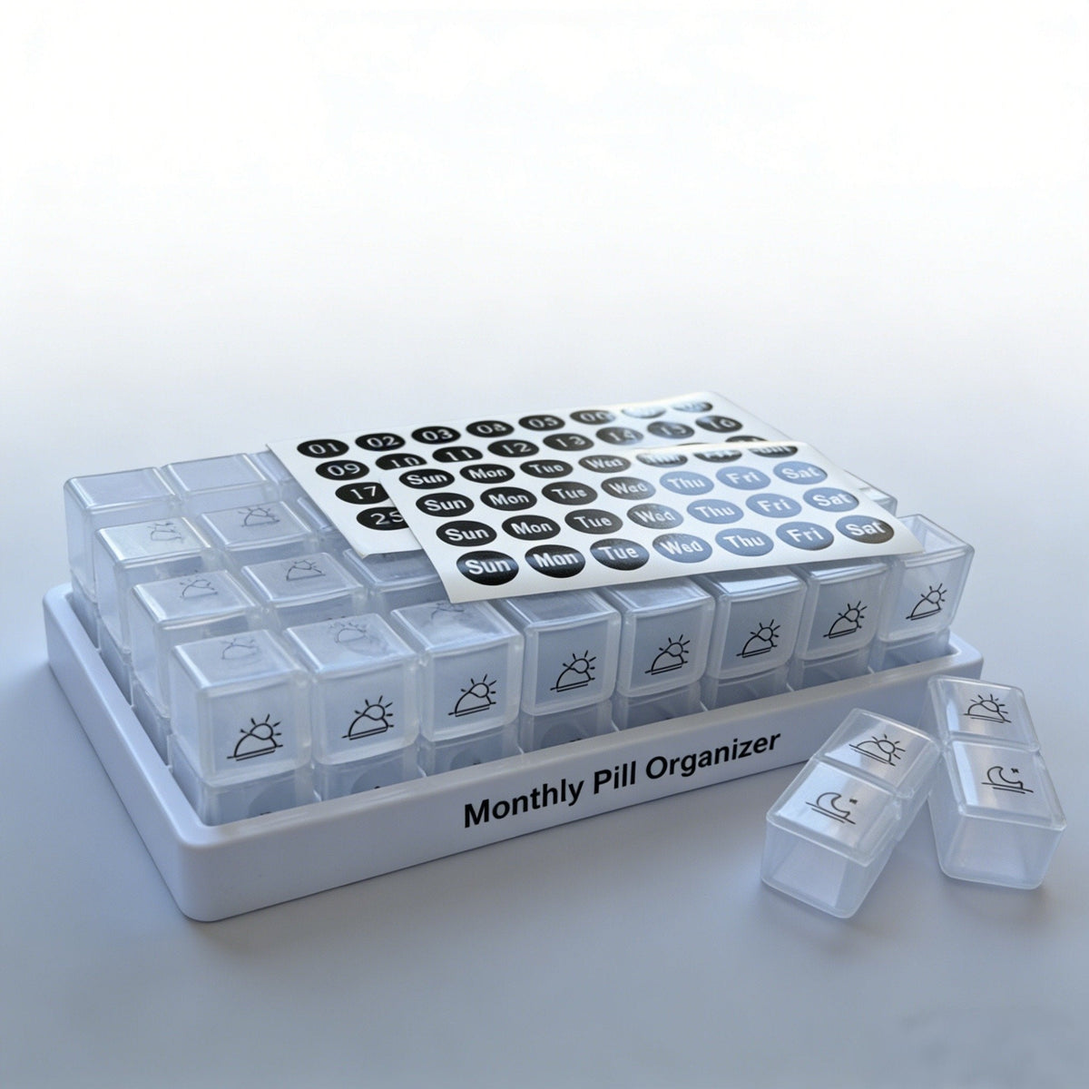 Monthly AM/PM Pill Organizer 30-Day Twice-Daily Medicine & Vitamin Case with Labels