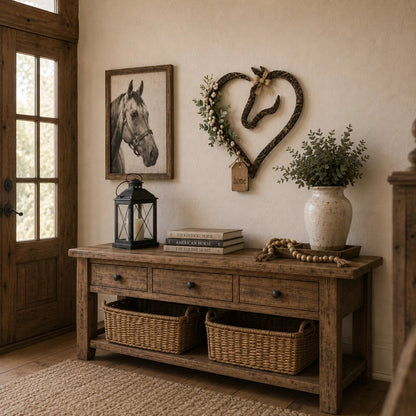 Rustic Horse Heart Wall Decor with Greenery Farmhouse Equestrian Home Accent