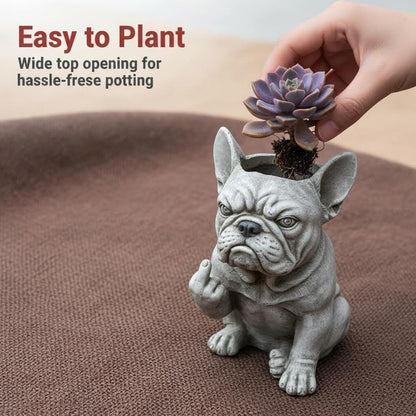 Funny French Bulldog Planter Sassy Dog Statue Flower Pot For Home & Desk Decor