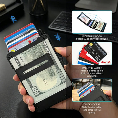 Men's RFID Minimalist Bifold Wallet - 1 ID Window, Pop Up Card Holder, Money Clip
