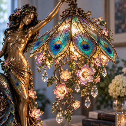 Peacock Goddess Stained Table Lamp