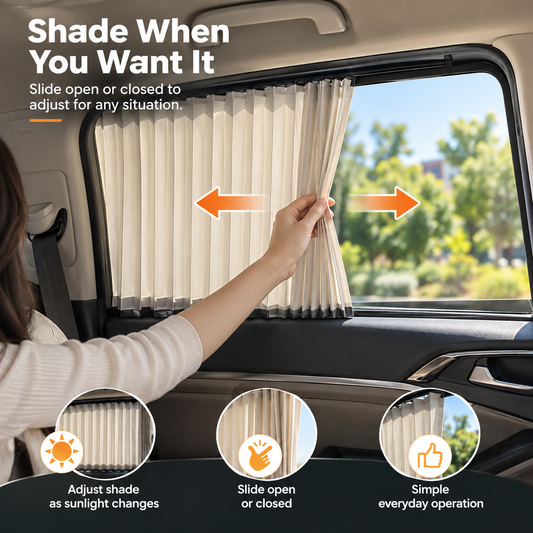 Pleated Car Window Sun Shade Curtains Adjustable Rear Seat Privacy & Sun Protection