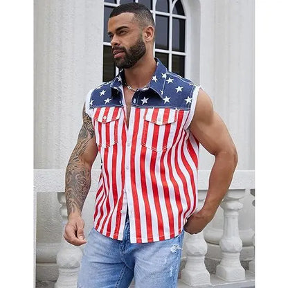 4th of July Men s and Women's American Flag Denim Vest