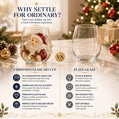 Christmas 3D Christmas Glass Art Cup | Luxury Raised Holiday Glassware for Drinks, Decor & Christmas Gifts