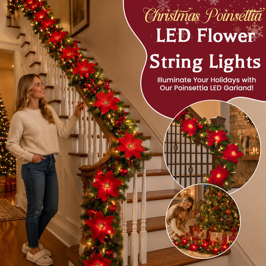 Poinsettia LED Flower String Lights