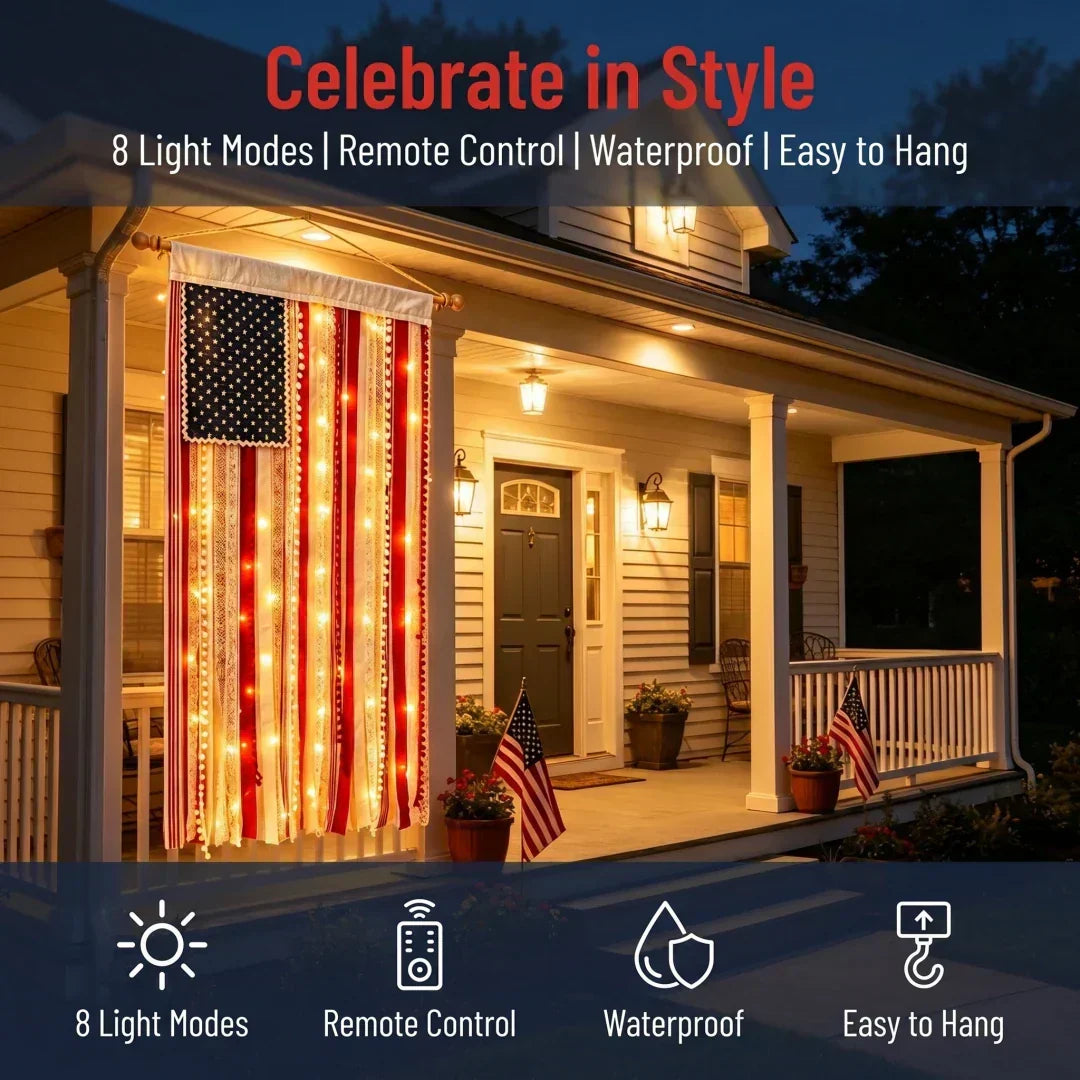 Lighted American Flag Banner