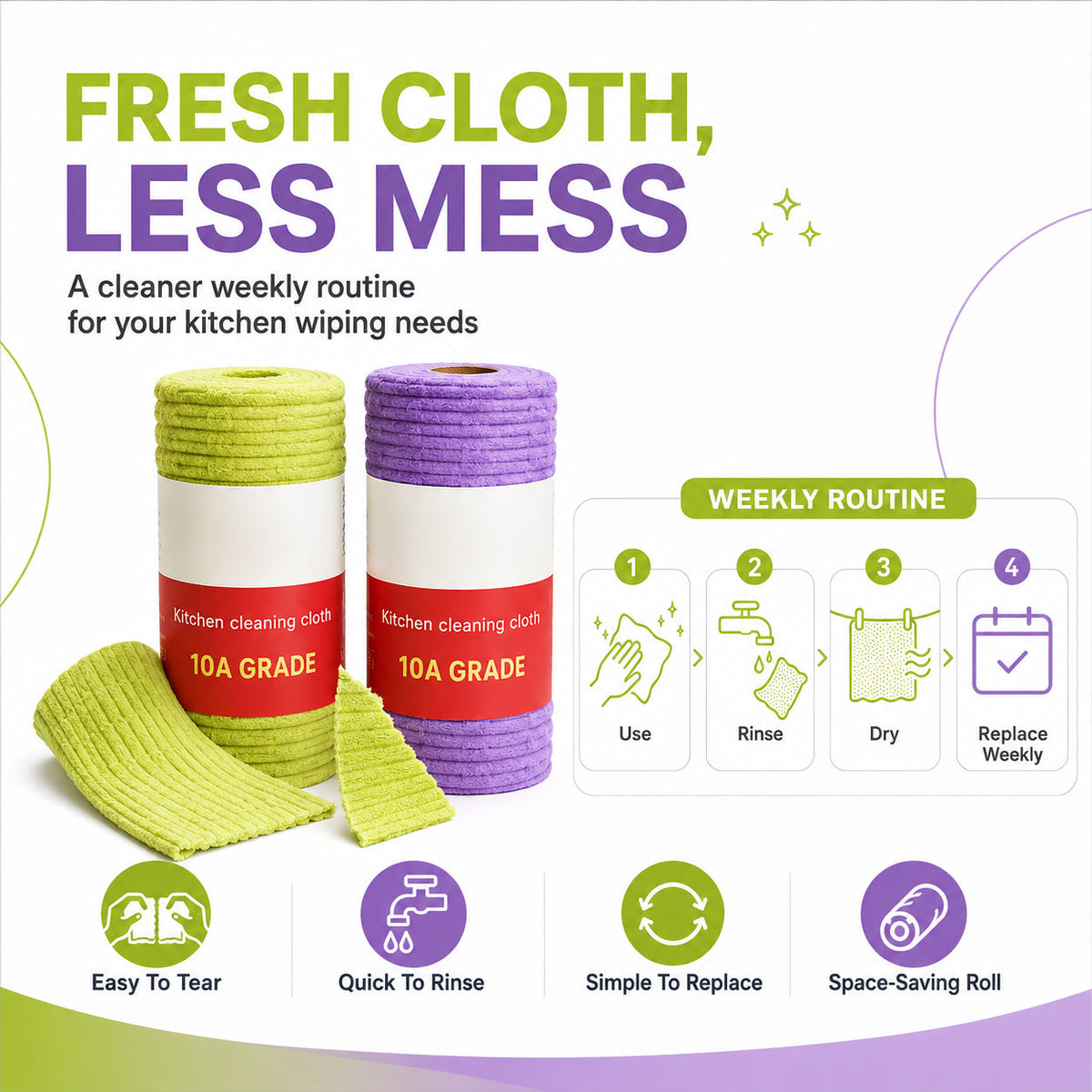 🍃 Bamboo Fiber Cleaning Cloth Roll