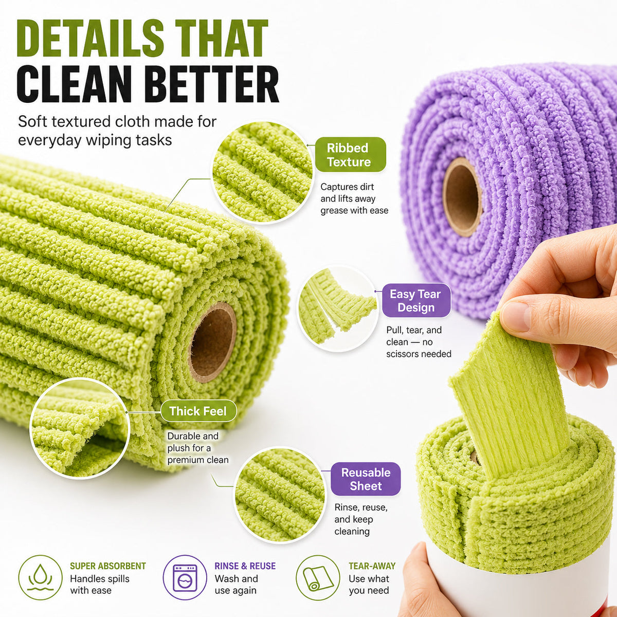 🍃 Bamboo Fiber Cleaning Cloth Roll