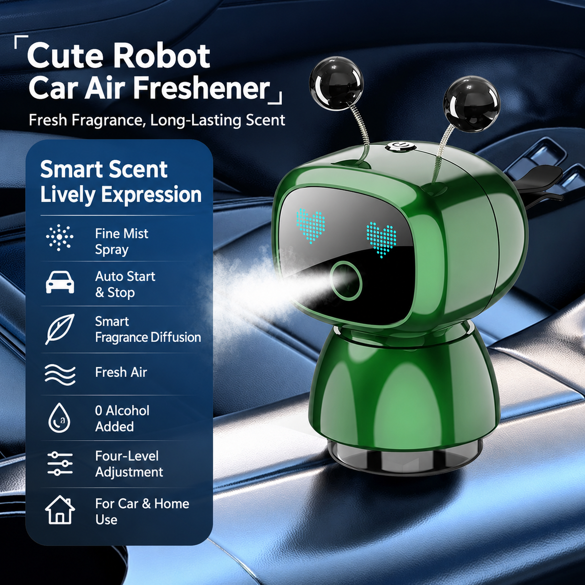 Cute Robot Car Diffuser Auto-Sensing Mist & LED Vent Freshener