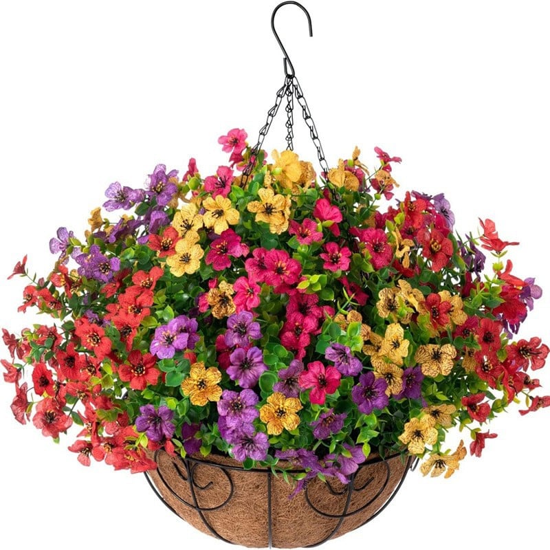 Simulated Hanging Flower Basket No Watering. No Wilting. Just Perfect Blooms