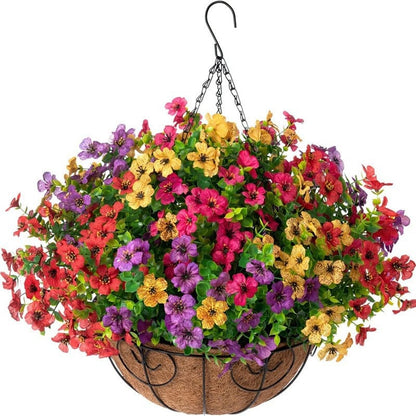 Simulated Hanging Flower Basket No Watering. No Wilting. Just Perfect Blooms