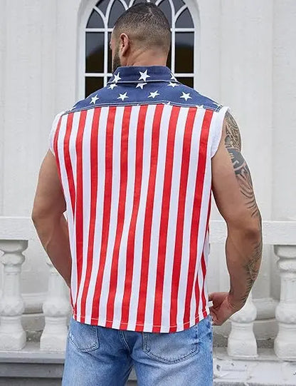 4th of July Men s and Women's American Flag Denim Vest