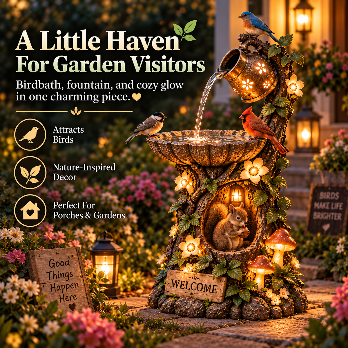 Only: Solar Birdbath Fountain Garden Decor A Cozy Wildlife Haven for Your Yard