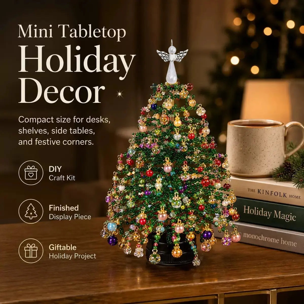 DIY Crystal Beaded Mini Christmas Tree Kit, Fun Family Holiday Craft Gift Set