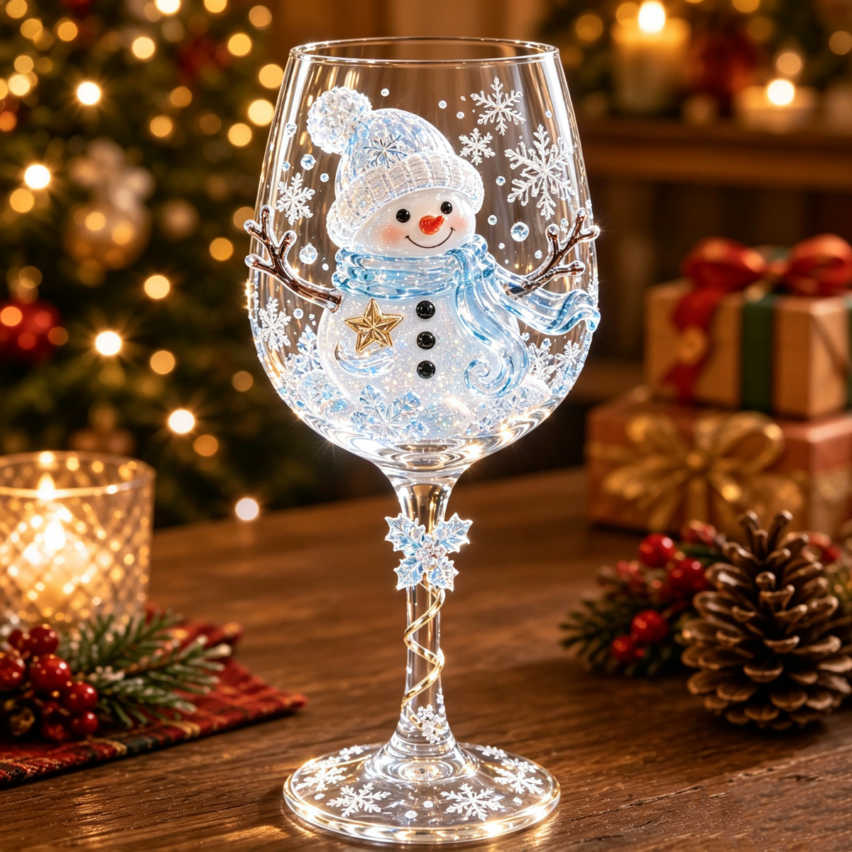 Christmas 3D Embossed Wine Glass Set, Premium Holiday Collection Ready to Gift Box