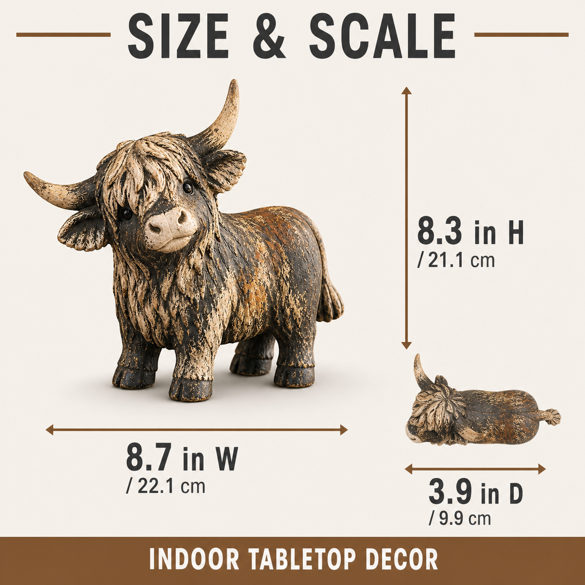Rustic Highland Cow Figurine Charming Farmhouse Tabletop Decor