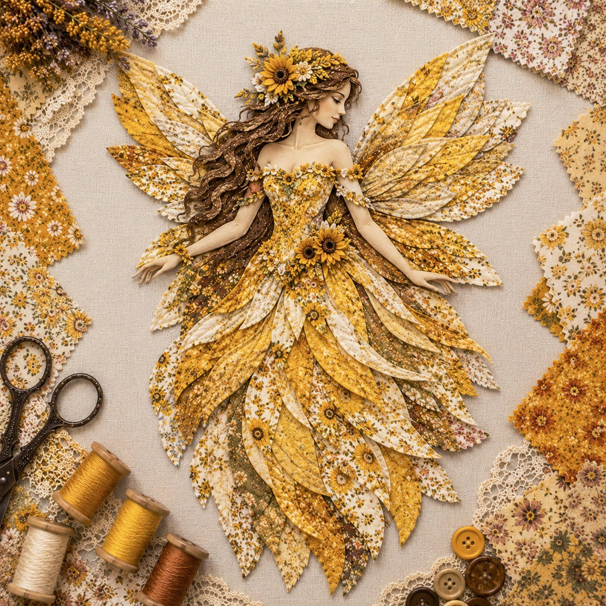 Premium Fairy Patchwork DIY Kit | High-Quality Layered Fabric with Floral Wings DIY Handmade Fantasy Wall Decor