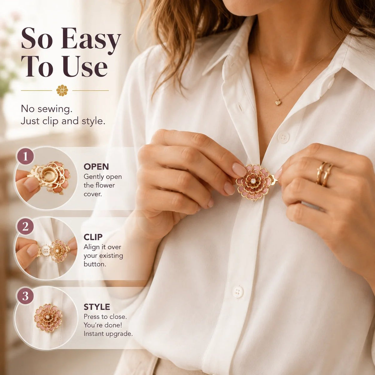Flower Button Covers Instant No-Sew Shirt & Blouse Upgrade